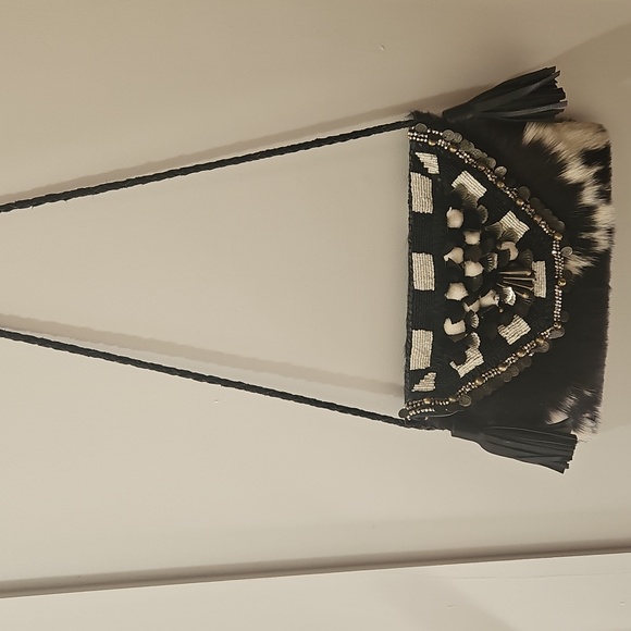 Anthropologie Ibban Calf Hair Leather Black and White Beaded Women's Purse.‎ - Picture 8 of 15